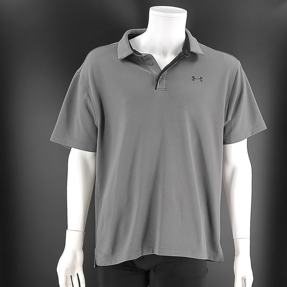 Under Armour HeatGear Mens XL Gray Micro Stripe Loose Fit Short Sleeve Polo